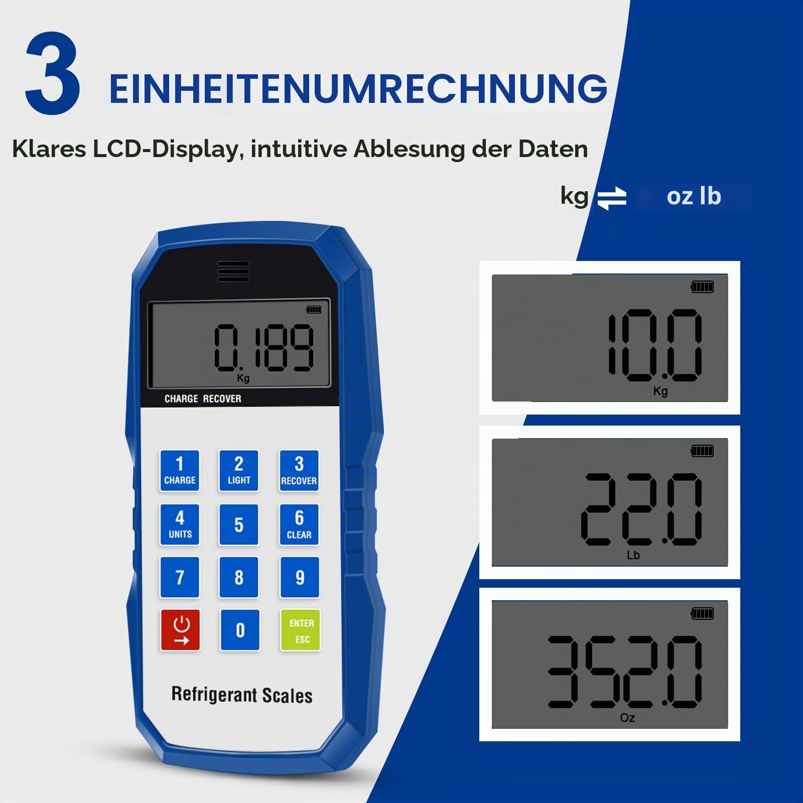 Kabellose Kältemittelwaage, digitale Freonwaage mit tragbarer Fernbedienung, Bluetooth-Ladewaage für Klimaanlagen, HVAC-Freonwaage mit tragbarem Koffer für Freon-Rückgewinnungsladung R32,R454B
