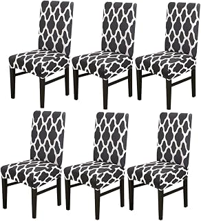TOPCHANCES 6 Pcs Spandex Chair Cover Removable Stretch Elastic Dining Seat Cover Chair Protective Covers Geometric Pattern...