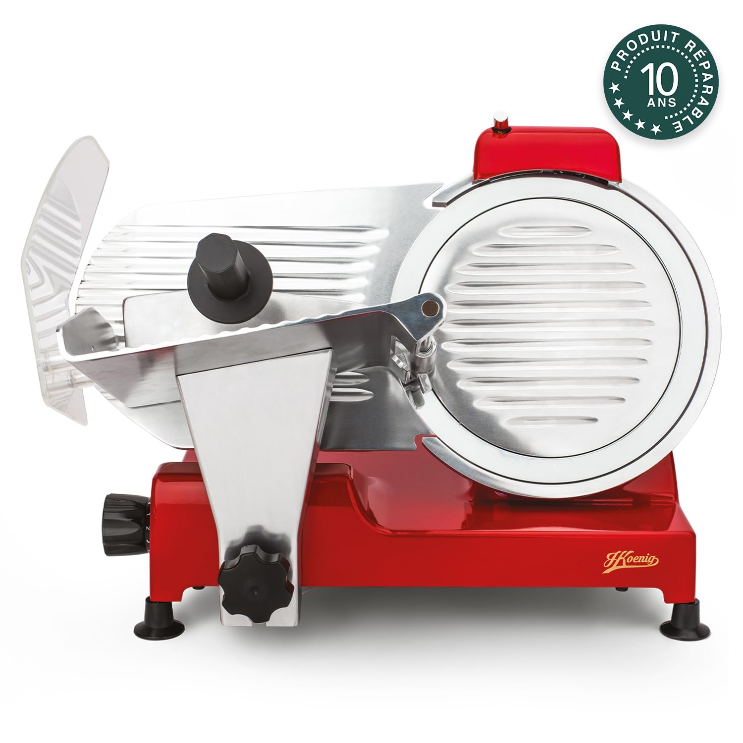 H.Koenig MSX254 Trancheuse électrique à jambon lame italienne 25 cm épaisseur 0-12 mm 282 rpm