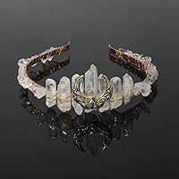 Vista 7 de Diadema de tiara de cuarzo de cristal crudo, diadema de tiara bohemia con estrellas de luna, corona de diosa, corona de boda, novia para mujer