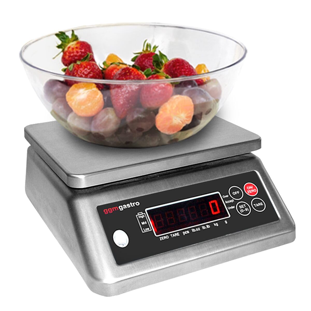 GGM Gastro | WG3-B | Digitale Küchenwaage bis 3 kg - Teilung: 0,2 Gramm - Wiegefläche: 225x190mm