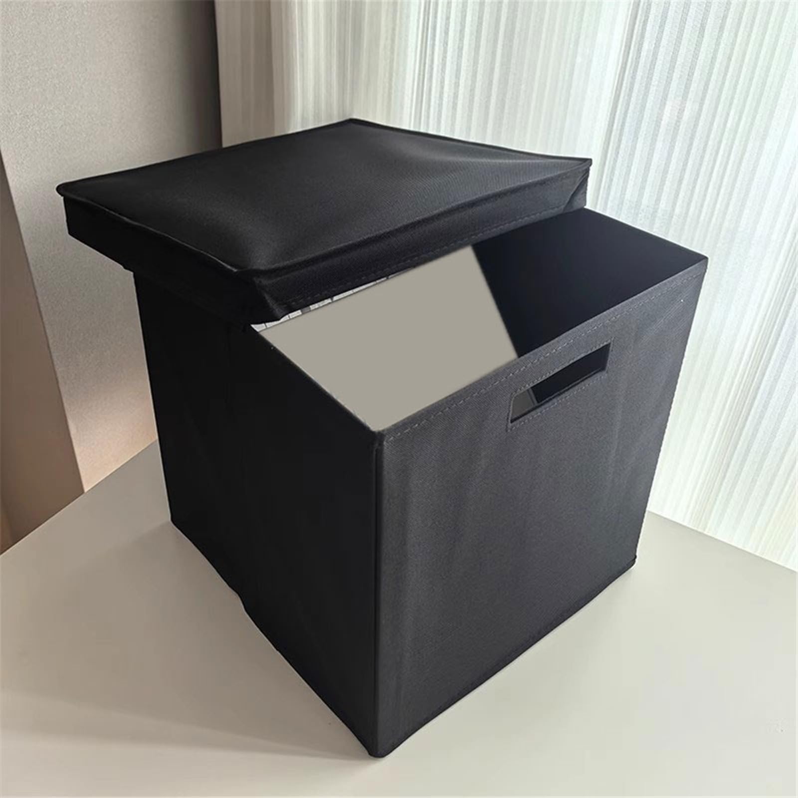 Custodia per CD Scatola pieghevole for dischi in vinile in tessuto Oxford con coperchio for la conservazione di CD in cartone for ufficio domestico Portadischi(Nero)