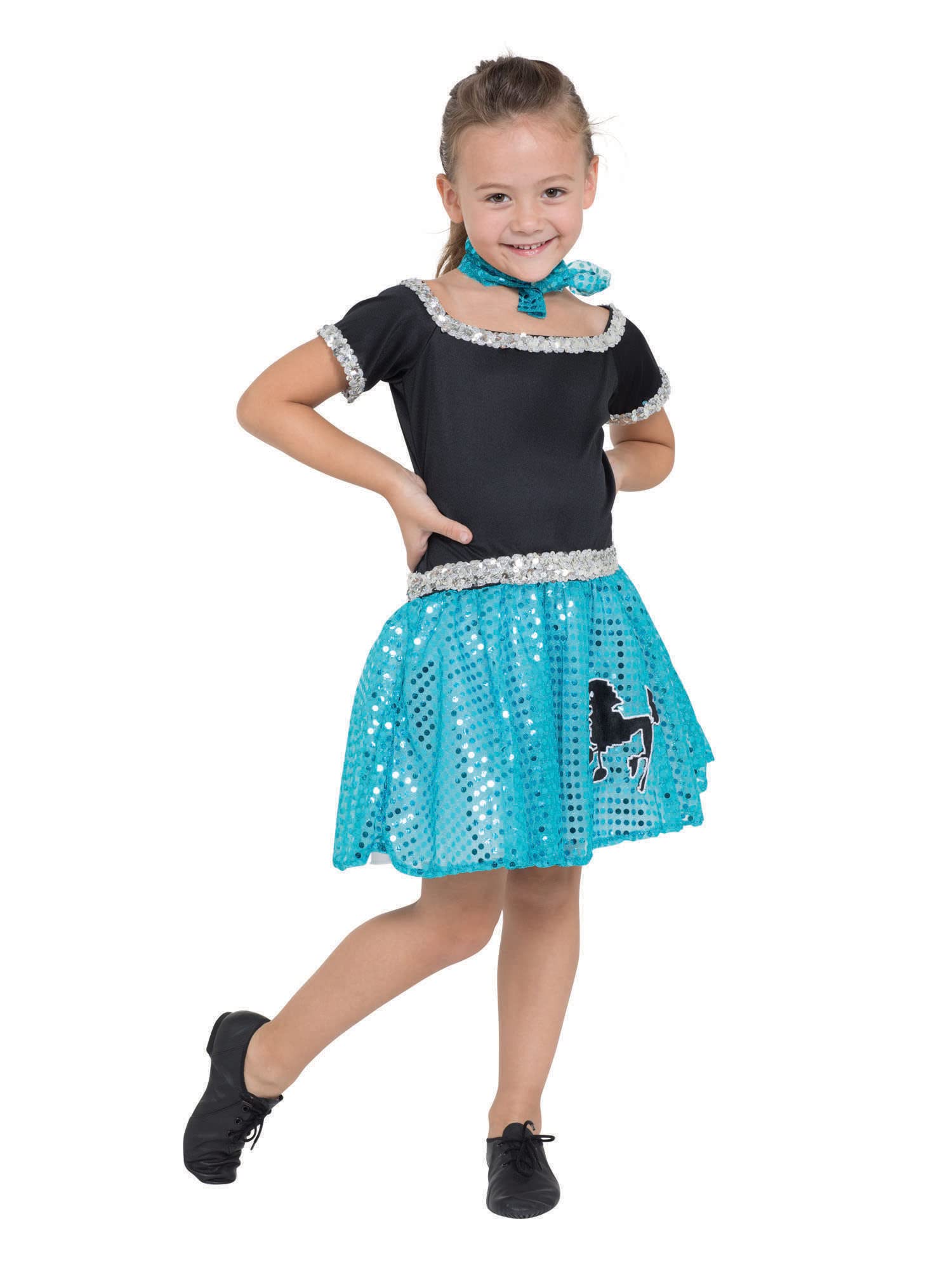 Bristol Novelty CF087 Child's Rock and Roll Dress, Girls, Black/Silver/Turquoise, Large Halloween