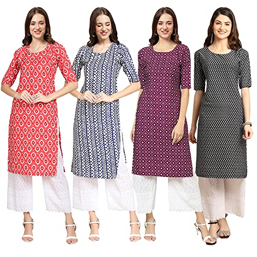 Image of Pinkmint Women's Crepe Digital Print Straight Kurta [Pack of 4] (CCV-334-338-339-335)