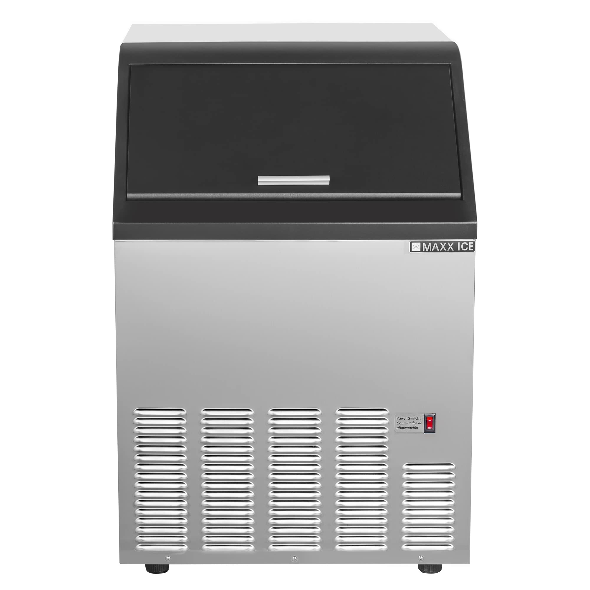 Maxx Ice Self-Contained 125lb Ice Maker, Air Cooled, Stainless Steel and Black Trim with 35lbs Ice Storage Capacity
