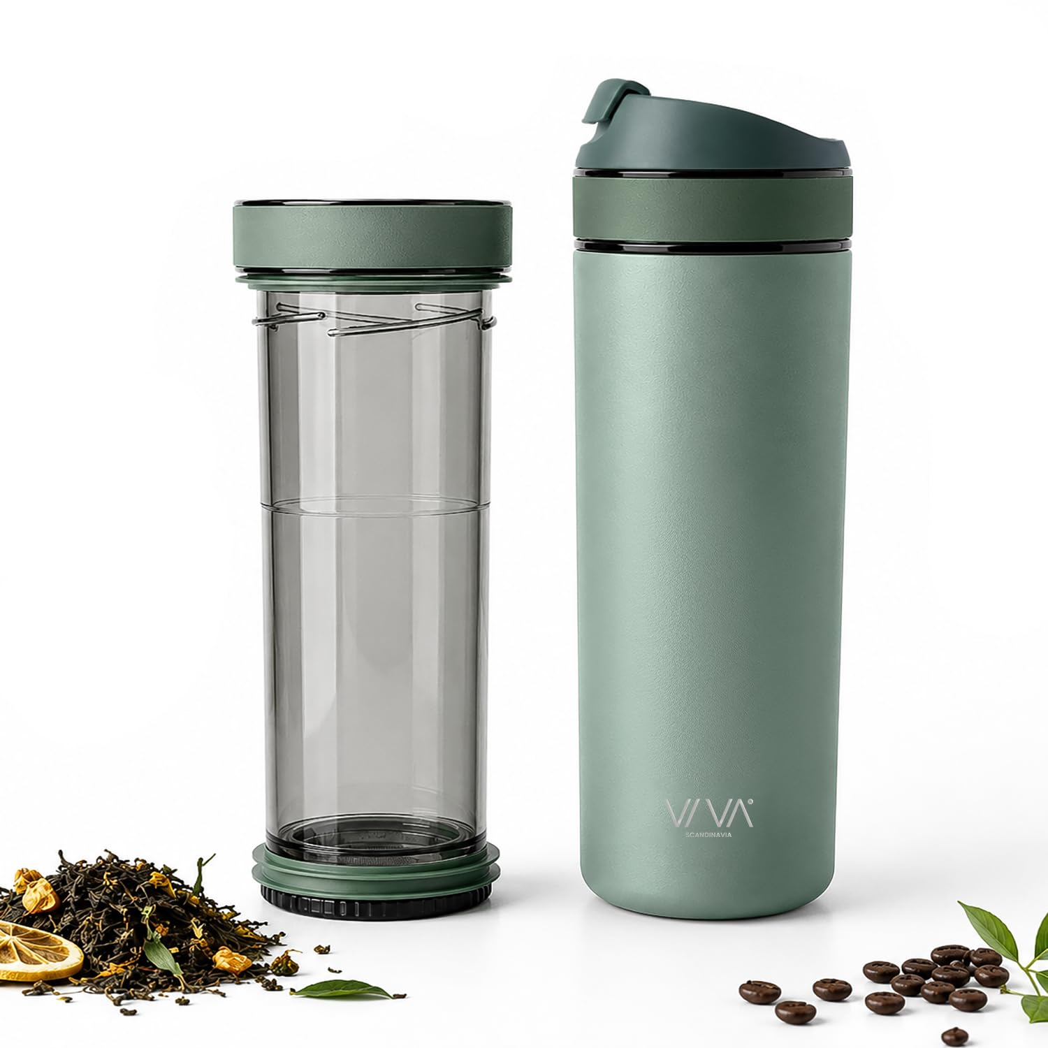 Viva Scandinavia Ricarica tazza termica caffè da asporto, il coltello svizzero sotto flaconi thermos con filtri da caffè e tè rimovibili, materiale di alta qualità durevole, impermeabile, menta 0,46L