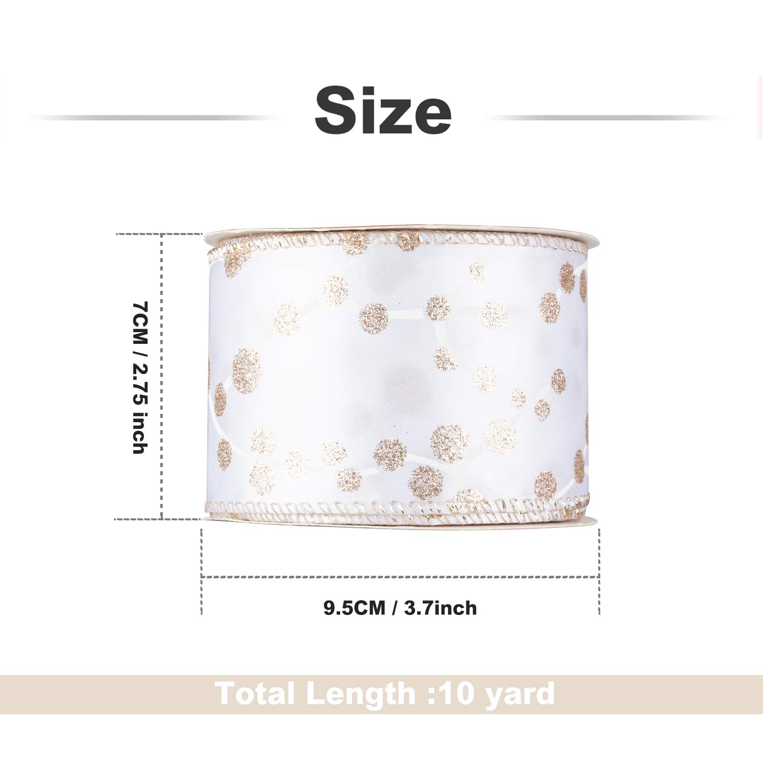 KI Store Christmas Ribbon Wired White Champagne Ribbons for Christmas Tree Decorations and Gift Wrapping DIY 2.5 Inch Wide 30 Yards (3 Spool X 10 Yds)