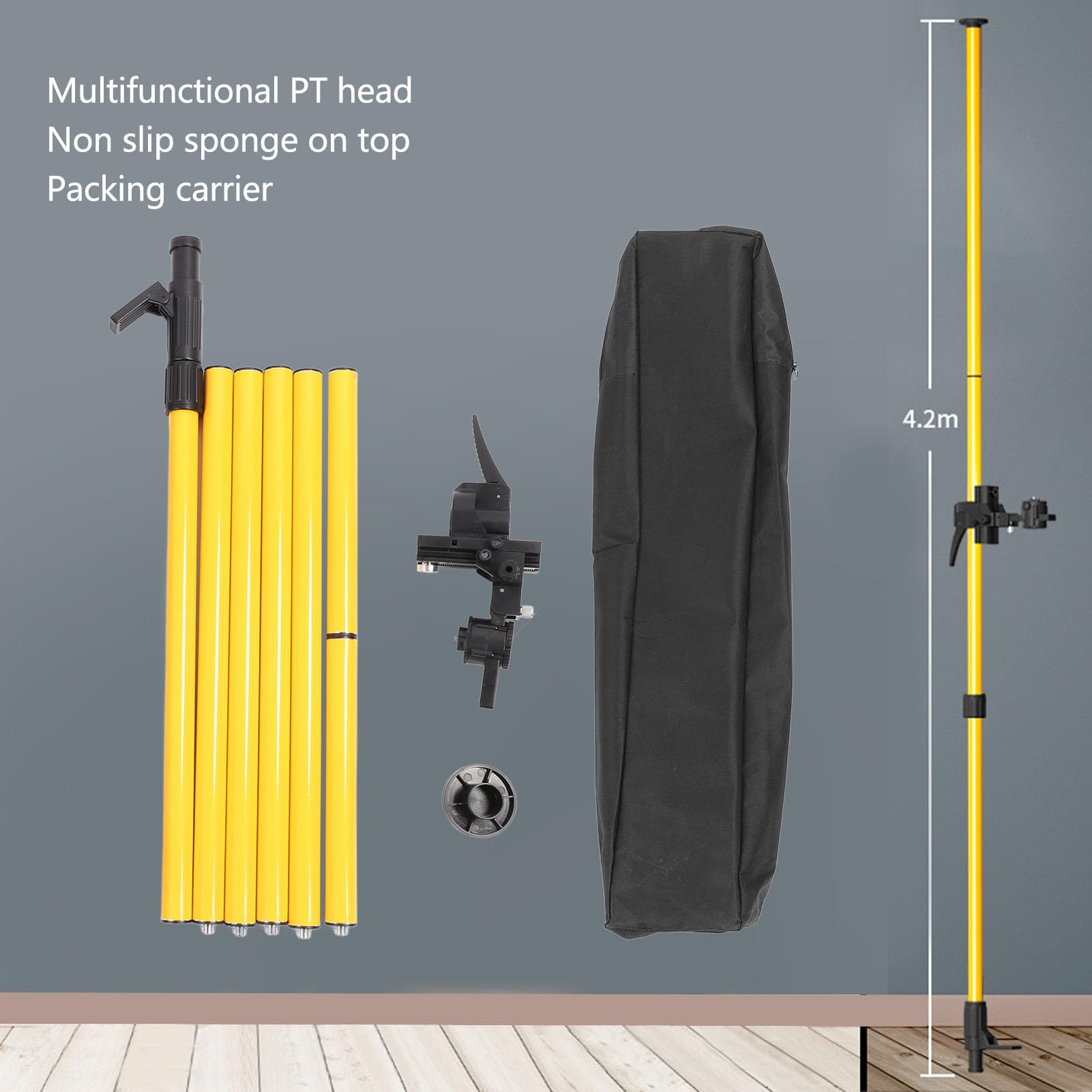 Generic Poste de Montaje Láser con Varilla Telescópica Ajustable de Rotación de 360 ​​grados para Nivelación y Alineación Soporte de Aleación de Aluminio de 4,2 M