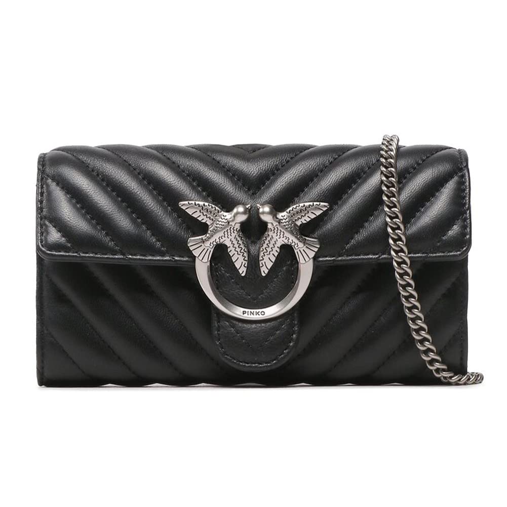 Pinko Women's Love ONE Wallet C Sheep Nappa, Z99O_Nero-Old Silver