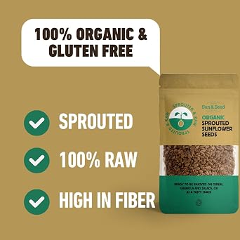 Sun & Seed Sprouted & Raw Organic Sunflower Seeds 250g – Activated & Dehydrated Below 40°C – High in Plant Protein – Great for Snacks, Salads & Baking – Vegan, Keto, Gluten-Free