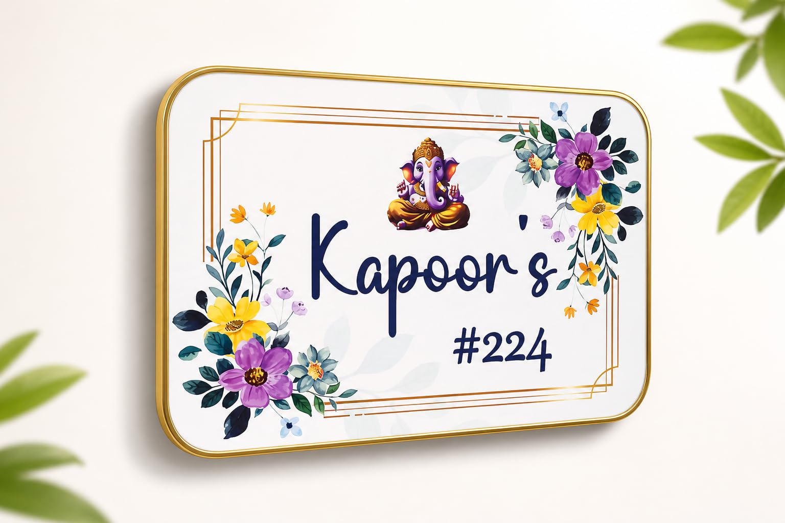 Personalized Name Plate for Home Entrance | 20 x 30 cm MDF Base | High Gloss Print | Elegant Golden Border | Custom Name Board for House, Flat, Door-picture-10