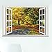 DNVEN Autumn Wall Decals Feel Road in Forests Nature Forests Scenery False Faux Window Window Frame Murals Full Color High Definition Vinyl Bedroom Living Room Playroom 24 inches x 16 inches
