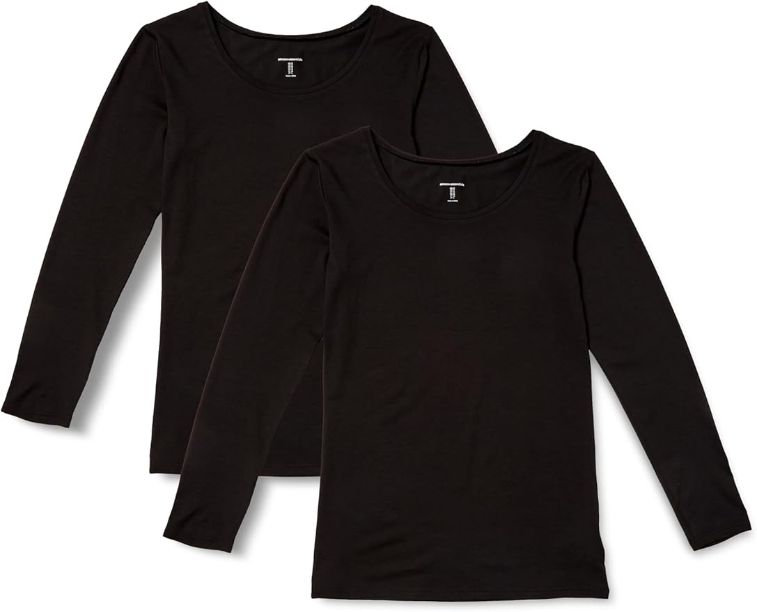 [Amazon Essentials] 2枚組 アンダーシャツ 防寒インナーシャツ 長袖 丸首 発熱 防臭 レディース