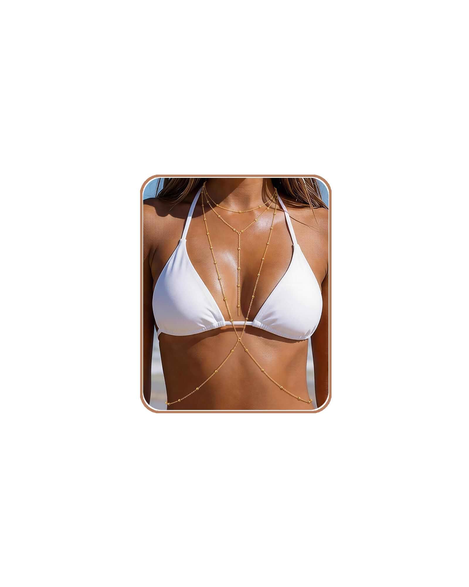 CHESKY 14K Gold Plated Body Chain Set for Women, Belly Waist Jewelry Layered Body Chain Set, Belly Waist Chain, Crossover Bikini Bra Chain, Long Necklace Jewelry, Summer Beach Accessories