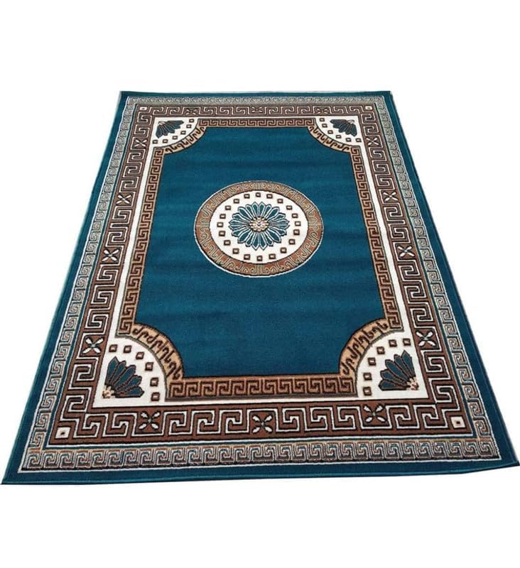 Image of Floral Design Acrylic Polyester Carpet for Living Room 6x8 Feet Color Blue(180x240Cm), Large Rectangle