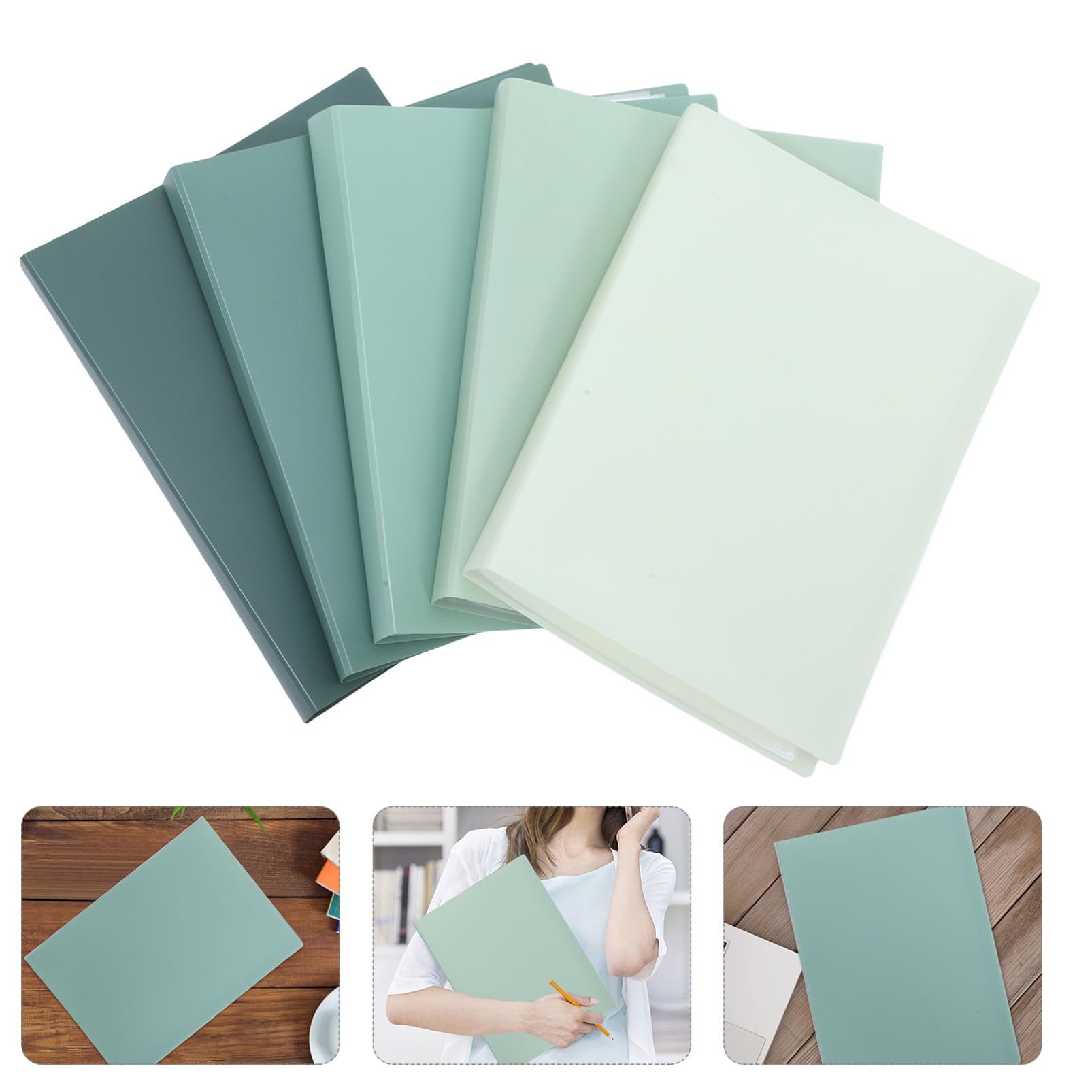 Organizer Documenti Portabile 5 Pezzi in Pp Verde 32 Pagine e Tasche Multiple, Cartelline Trasparenti Multifunzionali per Lavoro e Regalo Pratico