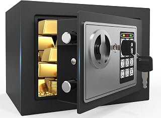 PATRON Small Safe Box for Money with Code and Keys,Solid Mini Safe for Kids with Digital Electronic Security Keypad for Home Office Hotel,Personal Money Safes for Cash,0.236 Cuft (Black)