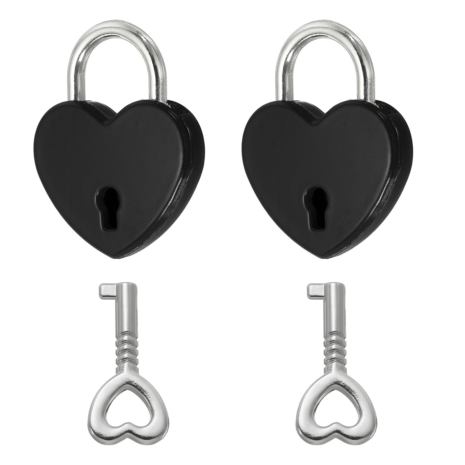 PATIKIL Mini Heart Lock with Key, (25 x 30 mm, Black) (2 Pcs), Heart Shaped Padlock Metal Love Locks, Suit for - Lover Bridge/Anniversary/Diary Book/Handbag/Jewelry Box
