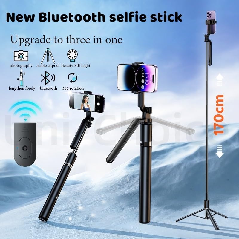 Image of NEXSA Extra-Long Selfie Stick Tripod, 67-Inch Extendable Phone Tripod Stand with Bluetooth Remote - Foldable, Lightweight, and Compatible with Cameras & Smartphones