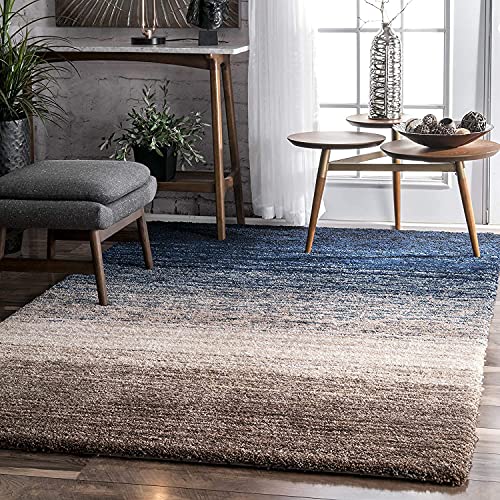 Image of Classie Ombre Pattern Fur Rectangular Carpet, 6X8 Feet, Navy Multi