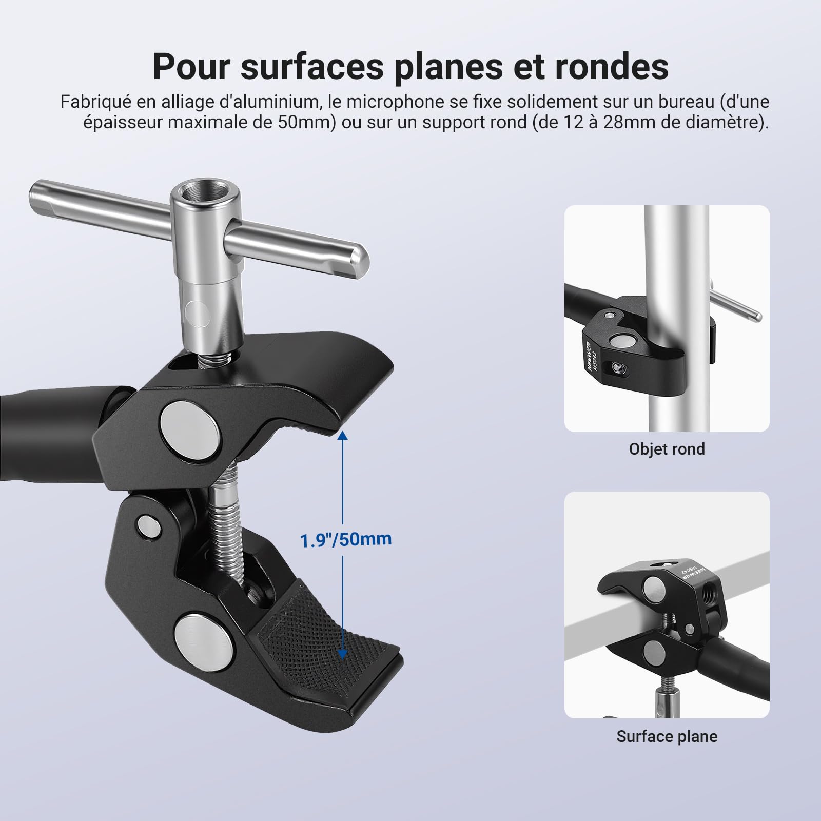 NEEWER Support microphone de table avec bras flexible, support micro de bureau réglable avec clip et adaptateur 1/4" à 5/8" compatible avec Shure Razer Seiren Mini Audio Technica AT2020, MS042