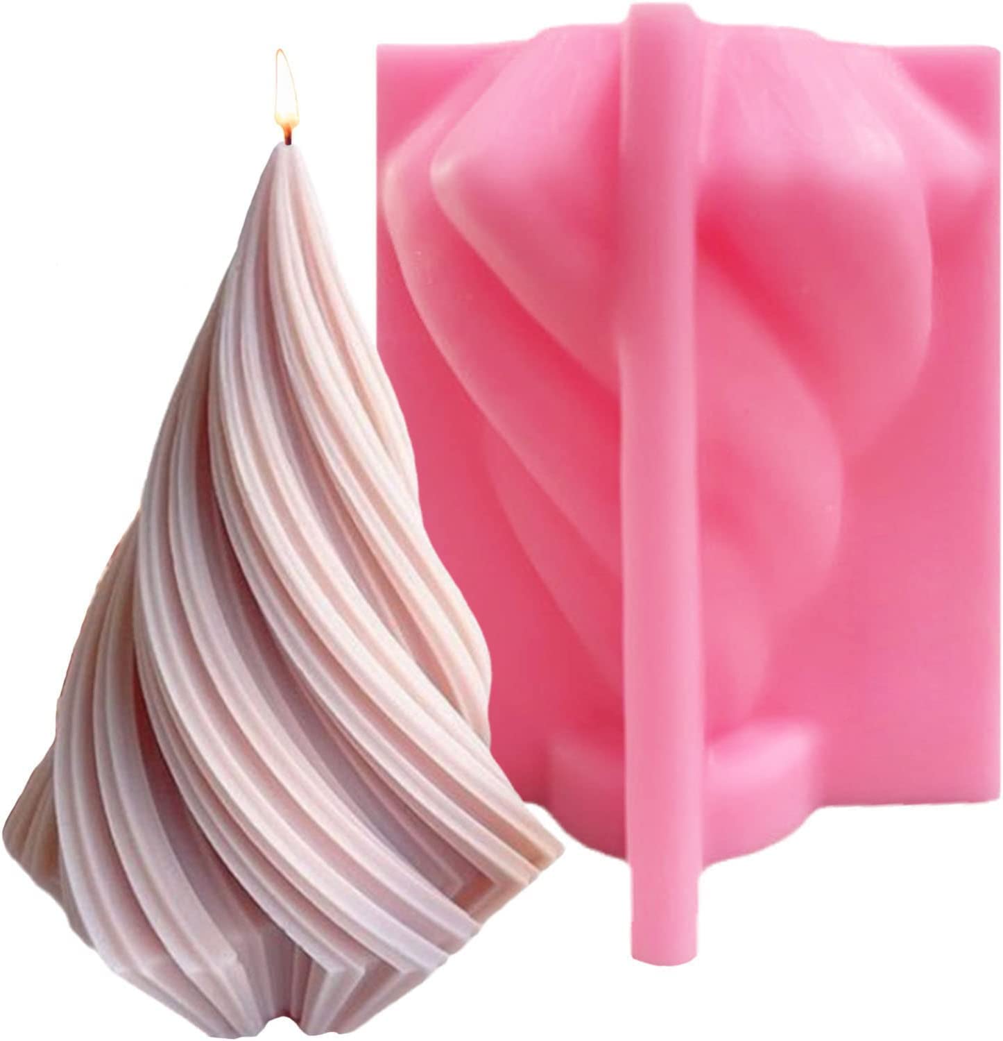 LSLEVA Large 3D Spiral Cone Shape Silicone Candle Molds, DIY Geometric Candle Molds for Candle Making Resin Soap Casting Cake Chocolate, Xmas Tree Shape Molds for Christmas Gifts Home Decor, 5