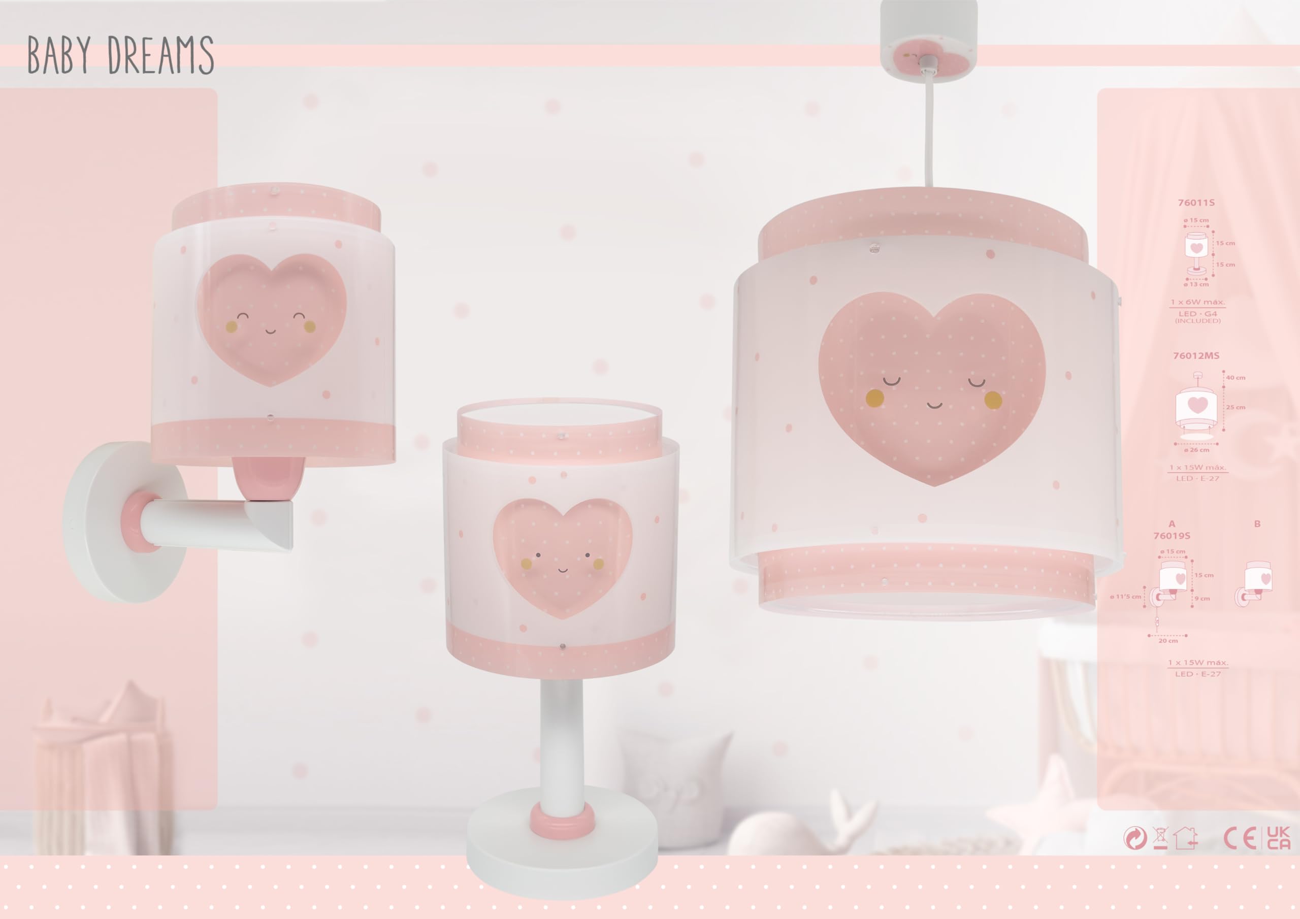 Dalber Lámpara Techo Colgante Infantil Corazones Rosa 76012MS E27 | Incluye difusor de luz inferior extraible; Habitación niña;