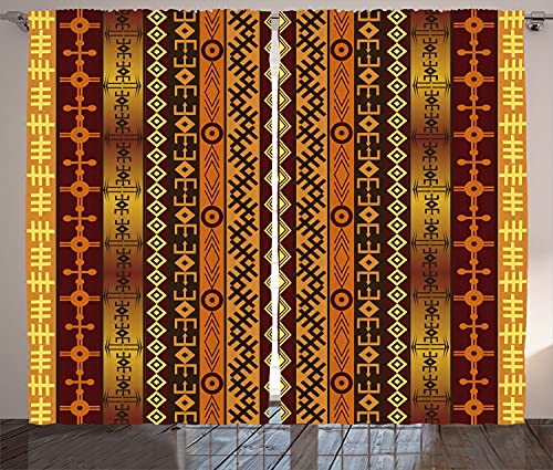 Ambesonne Tribal Curtains, Motifs with Effects and Traditional Cultural Folkloric Vintage Design, Living Room Bedroom Window Drapes 2 Panel Set, 108" X 63", Burgundy Gold