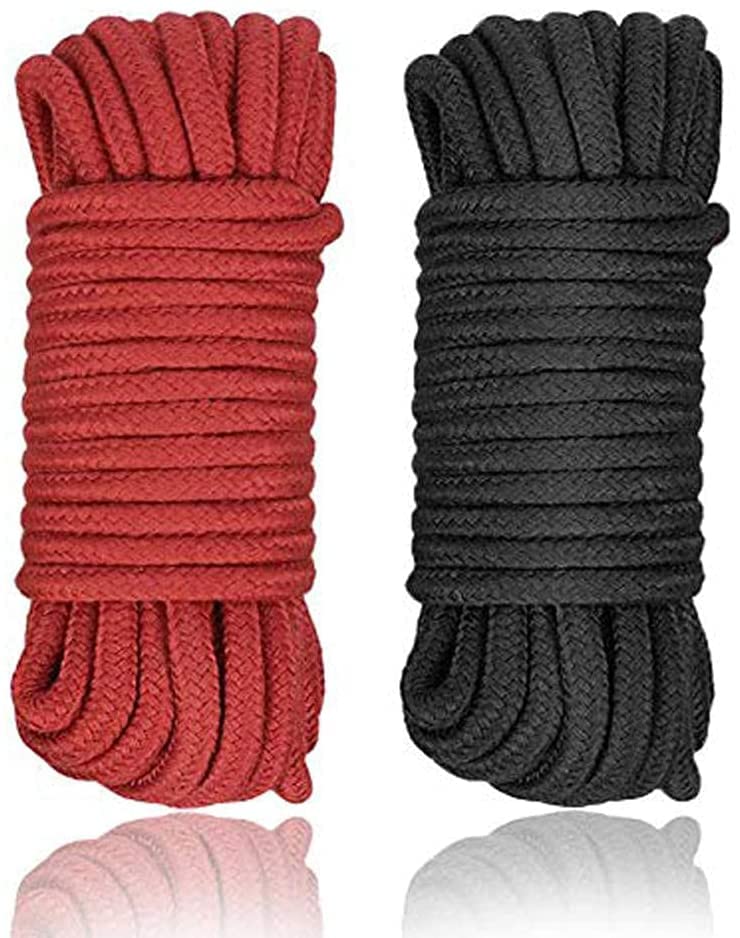 DIY Decoration Multi-Purpose Twine Silk Touch Soft Cotton Twisted Braided Rope for Crafts, Camping, Swings Soft Nylon Rope - 8 mm Diameter with 10 Meter Length - Red & Black