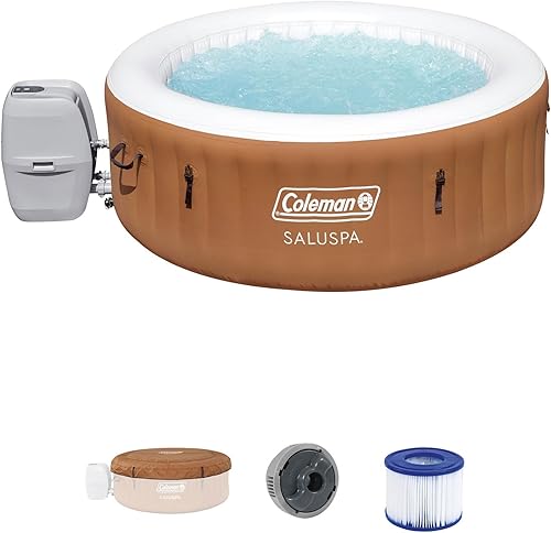 Bestway Coleman Miami AirJet - Bañera de hidromasaje inflable redonda para 2 a 4 personas, spa al aire libre con 120 AirJets y cubierta de ahorro de