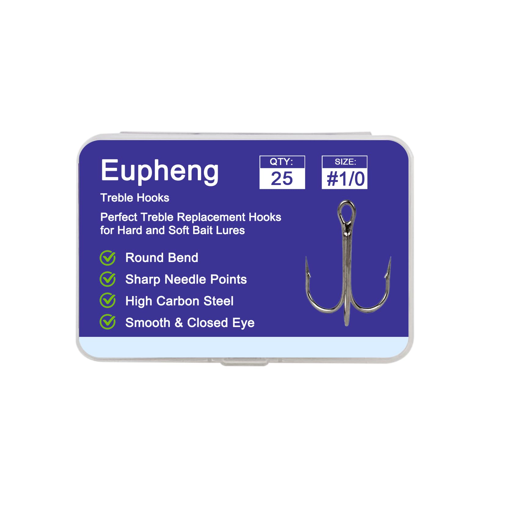Eupheng Treble Hooks for Saltwater Freshwater High Carbon Steel Hooks Strong Sharp Round Bend Triple Hook for Catfish Trout Hard Baits Lures Fishing Size 1/0 to 12