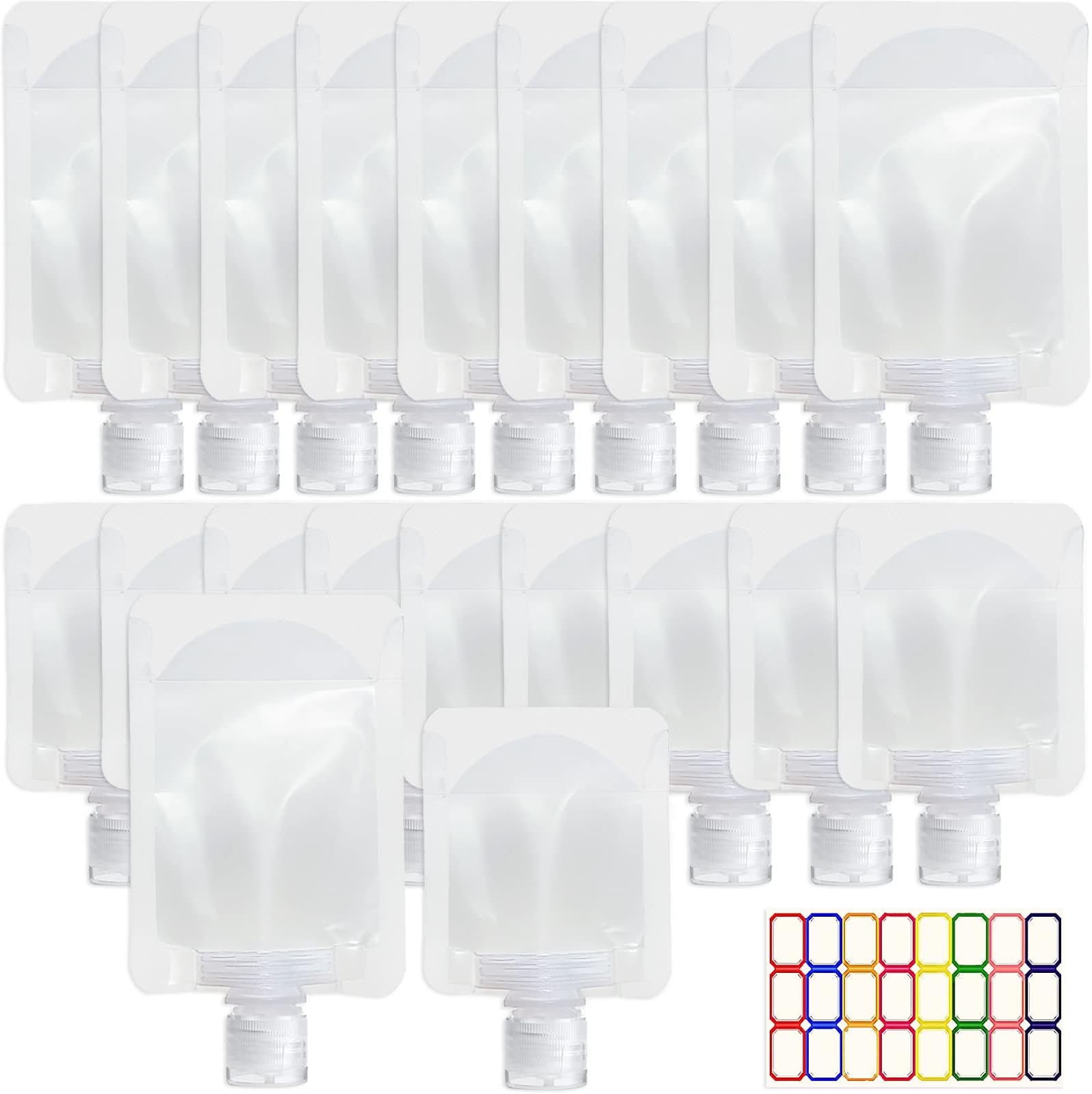 20pcs Travel Size Refillable Empty Squeeze Pouch TSA Approved for Toiletry, Lotion, Shampoo and Conditioner Squeezable Bags, Small Leakproof Cosmetic Containers 50ml/100ml