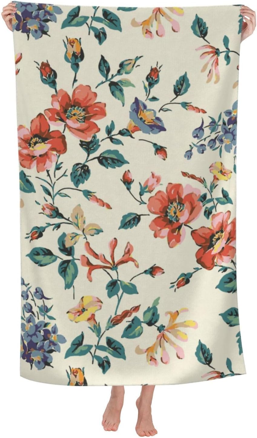 Floral Beach Towel Flower Beach Towel-Sand Free Quick Fast Dry Super Absorbent Microfiber Towels for Travel Pool Swimming Yoga Gym Sports Girls Women Floral, 32x52in