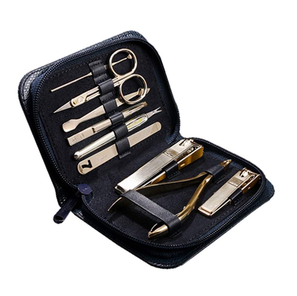 TONGQIC Nagelknipser-Set Schwarze Ledertasche Nagelknipser Set Nagelschere-Ohr-Auswahl Pedicure Werkzeug-Set Rechteckig Nagelpflege Box White (Set von 9) Nagelknipser-Kit(C)