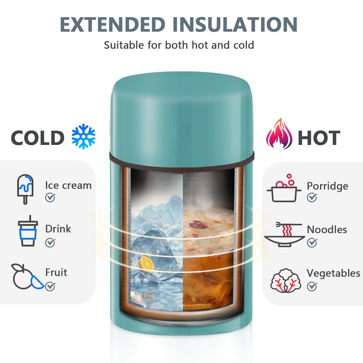 SANTHECO Boîtes Alimentaires Isothermes en Acier Inoxydable 500ml avec Sac, Bol pour Repas Chaud et Froid, Cuillère Pliante
