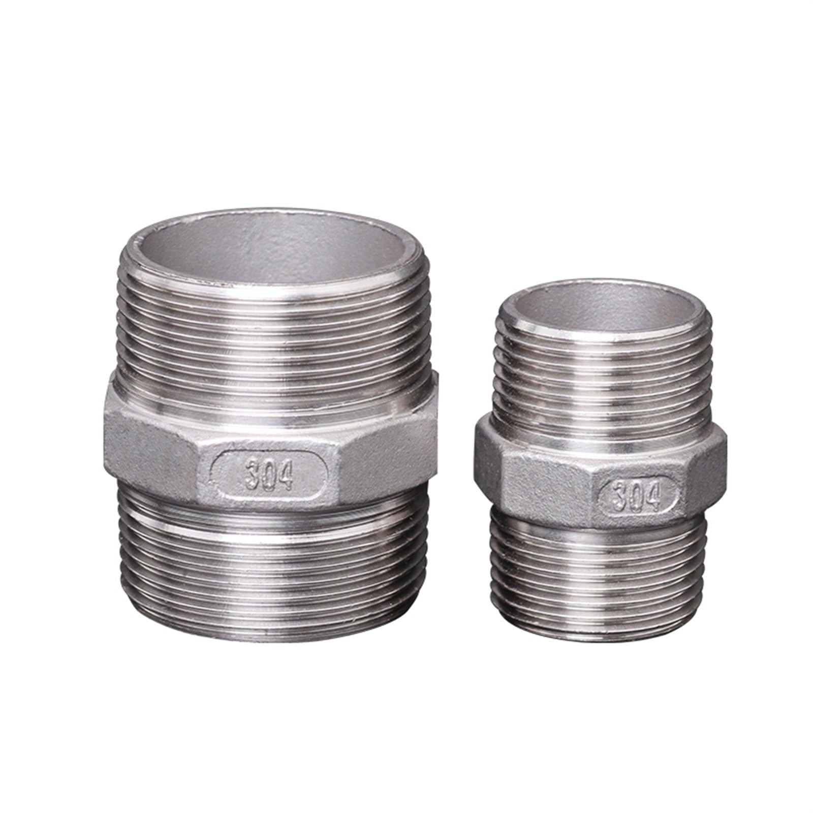 2-Pack 304 SUS Male Hex Nipple Threaded Reducer Pipe Fitting -Connect Adapter(0.5In)