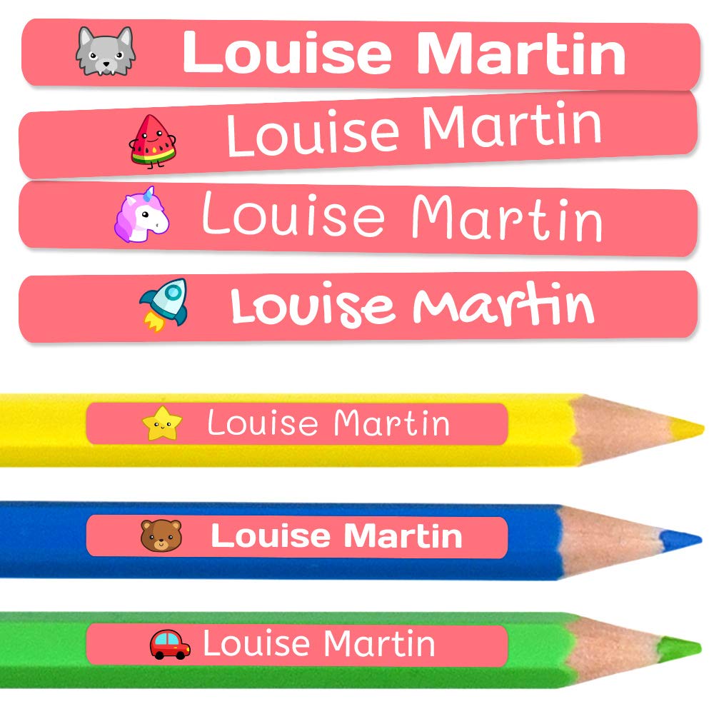 150 Personalised Sticky Labels for Pencils and Ballpoint Pens School Stickers with Name for Marking Items Waterproof Stickers for School and Nursery Dimensions 4.6 x 0.6 cm