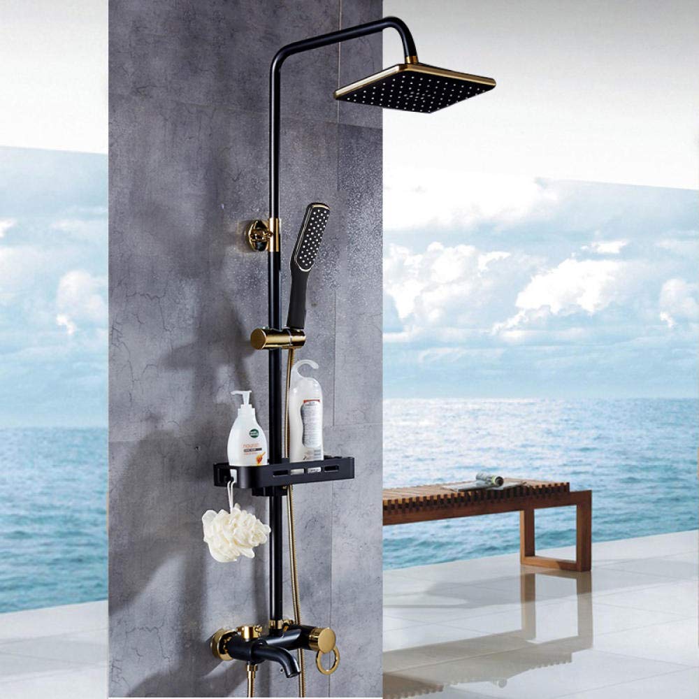Robinet de douche mélangeur chaud froid noir et or réglable en hauteur