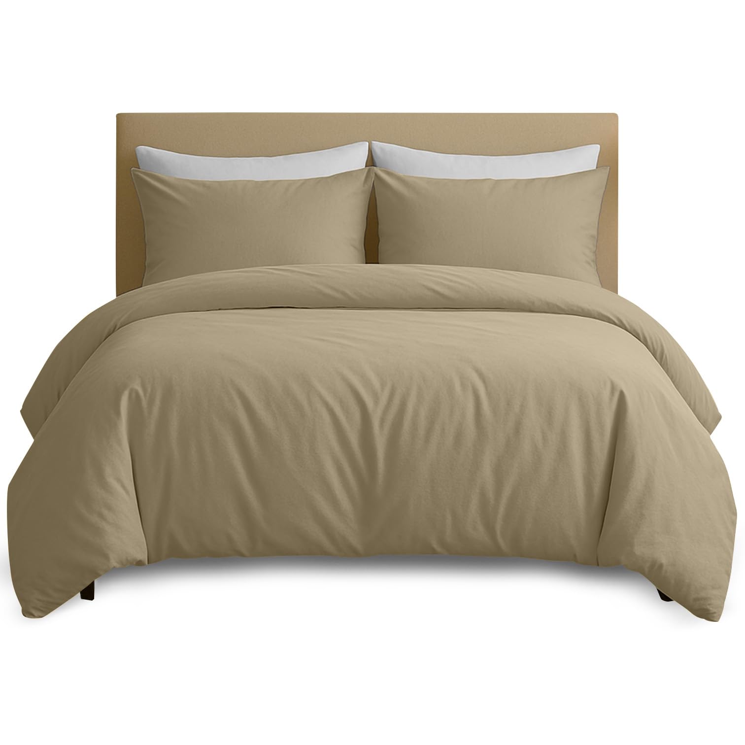 Hafaa Beige King Size Duvet Cover Sets - Brushed Microfiber Duvet Cover With 2 Pillowcases - Kingsize Quilt Cover Set