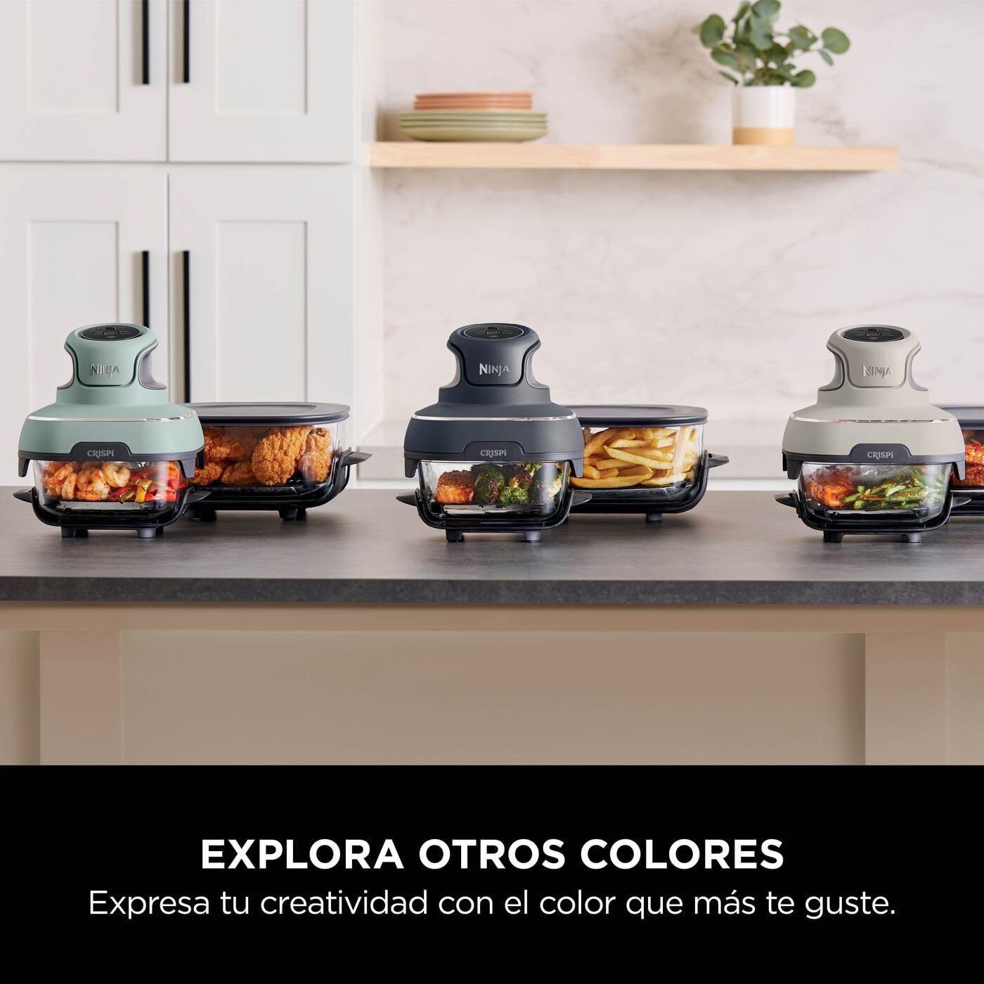 Ninja CRISPi Freidora de Aire portátil, 3,8 l, 4 en 1, freír con Aire, Asar, Mantener Caliente y gratinar, compacta, Incluye 2 recipientes de Vidrio extraíbles y Tapas, 1700 W, Piedra, FN101EUST