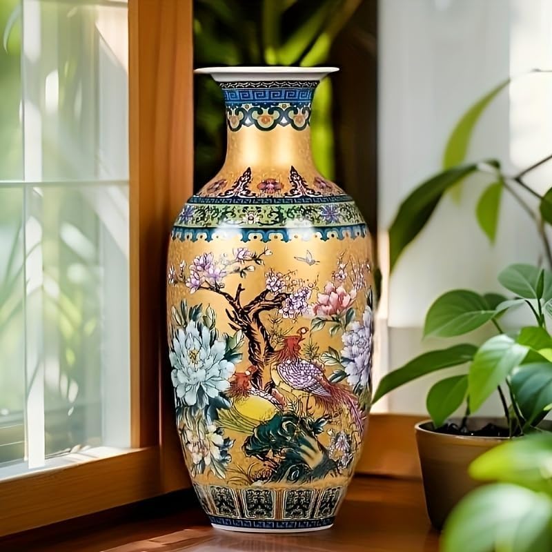 14" Jingdezhen Large Fishtail Ceramic Vase Golden Handmade Home Decorative Vase, Modern Luxury Accent for Living Room, Wedding, or Gift. Elegant Floral Arrangement Centerpiece. (Gold) - Image 3