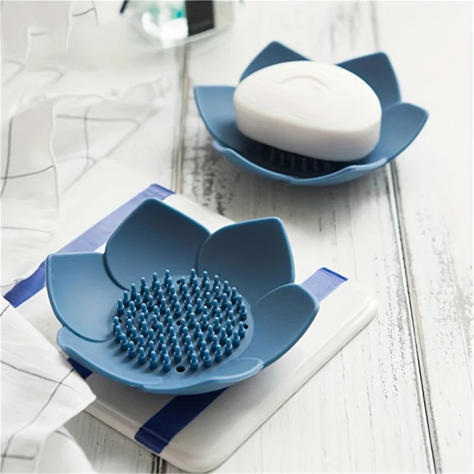 Jabonera Antideslizante, Caja de jabón 3 Piezas. Bandeja Drenaje Viaje con Agarre Silicona, Utensilios baño, Multicolor(White)