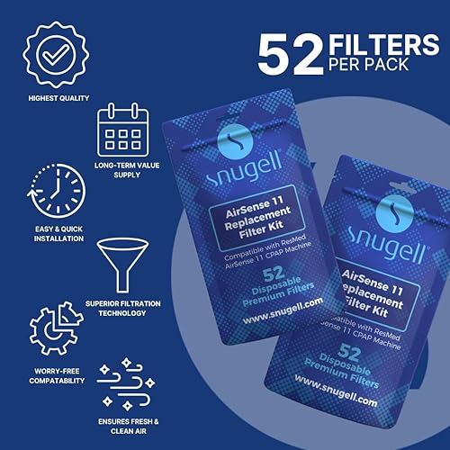 Vista 2 de Snugell Filtros CPAP desechables Resmed AirSense 11 – Paquete de 52 – Compatible con máquinas AirSense 11 – Filtración superior, diseño fácil