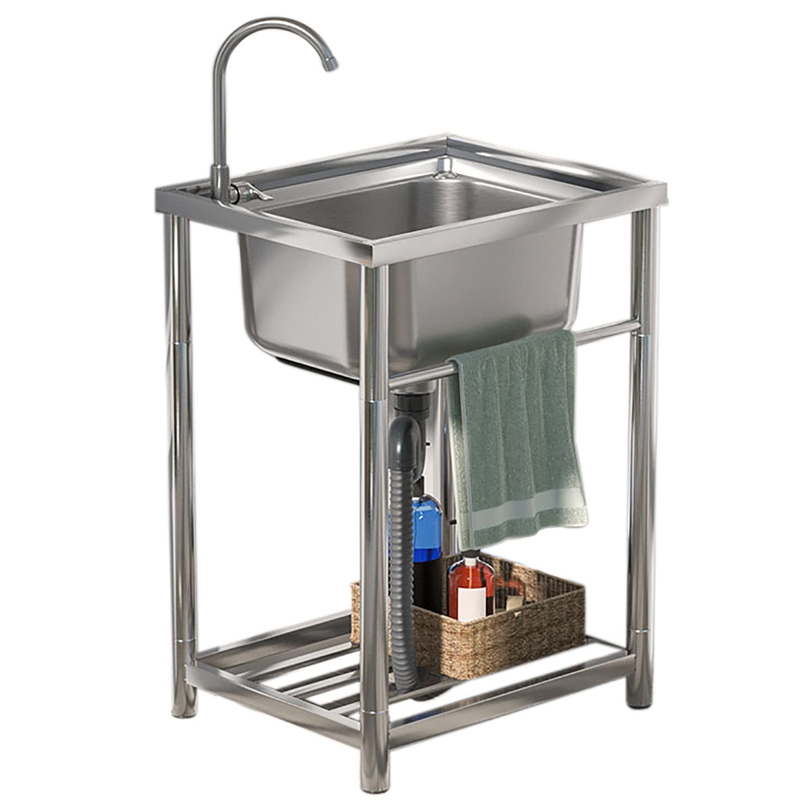 ZXGRfdefa stainless steel sink, Sink with Faucet 304 Stainless Steel Single Bowl Basin for Room Garage Basement Outdoor and Indo