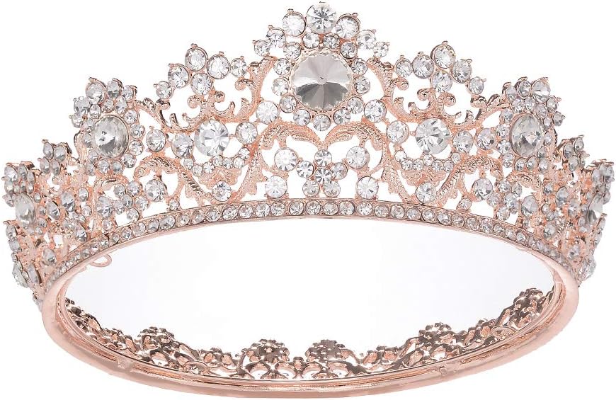 S SNUOY Rose Gold Crowns for Women Rhinestone Tiaras for Bridal Queen Crown Full Round Tiara for Women Wedding Pageant Prom Headpiece