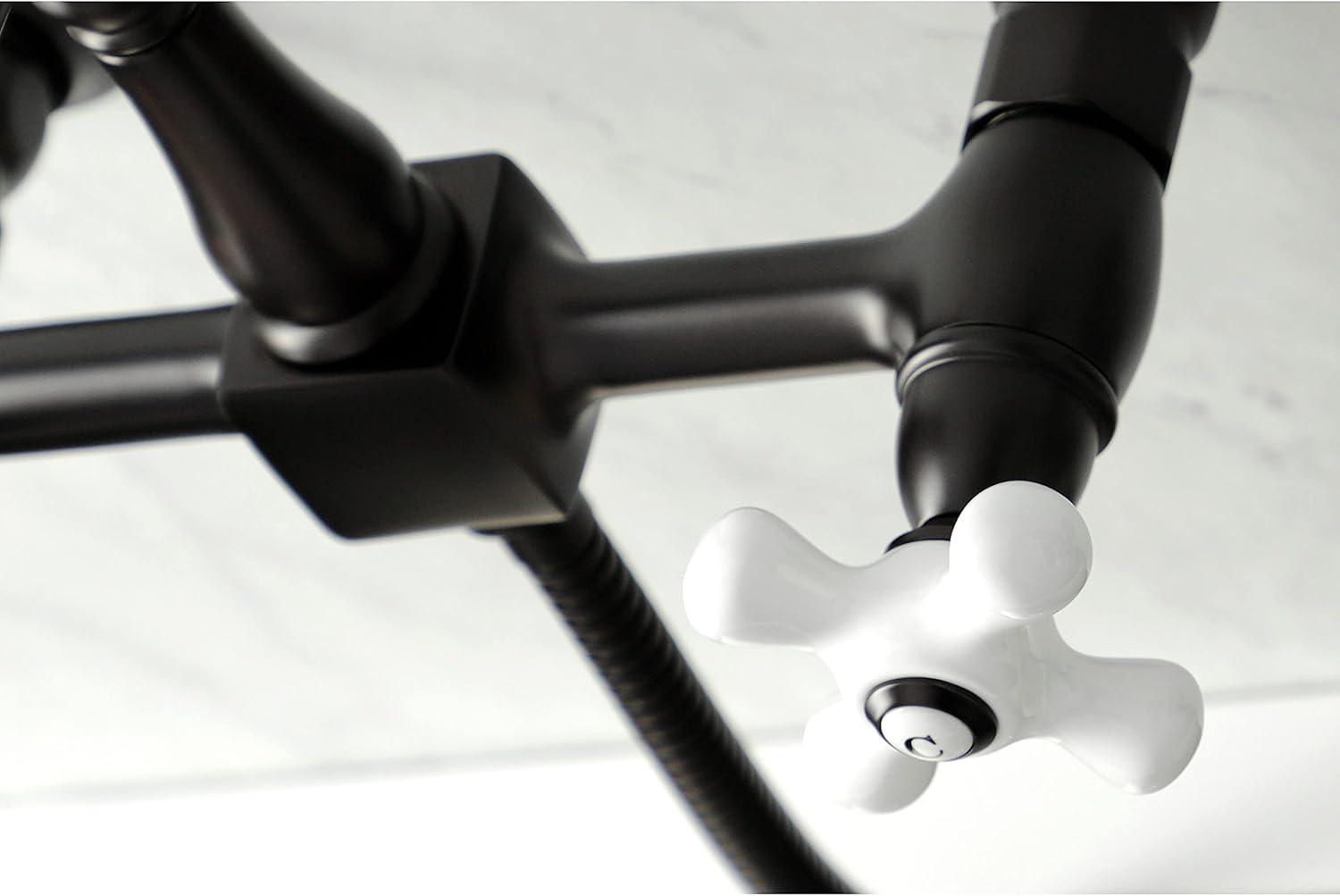 Kingston Brass KS1265PXBS Heritage Wall Mount Bridge Kitchen Faucet with Brass Sprayer, Oil Rubbed Bronze