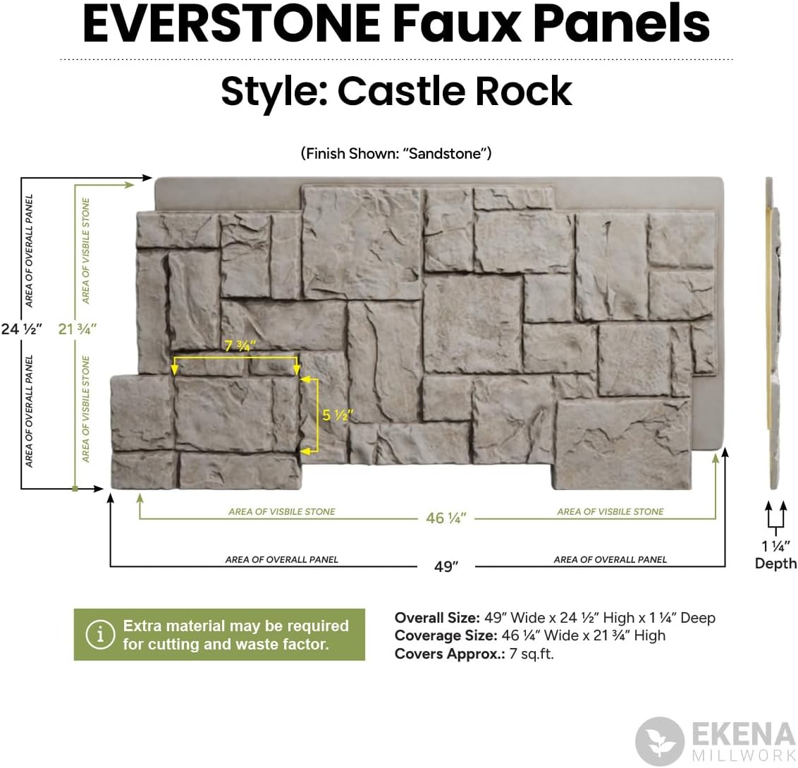 EverStone Castle Rock Faux Stone Panel, 49"W x 24 1/2"H x 1 1/4"D, Urban Color