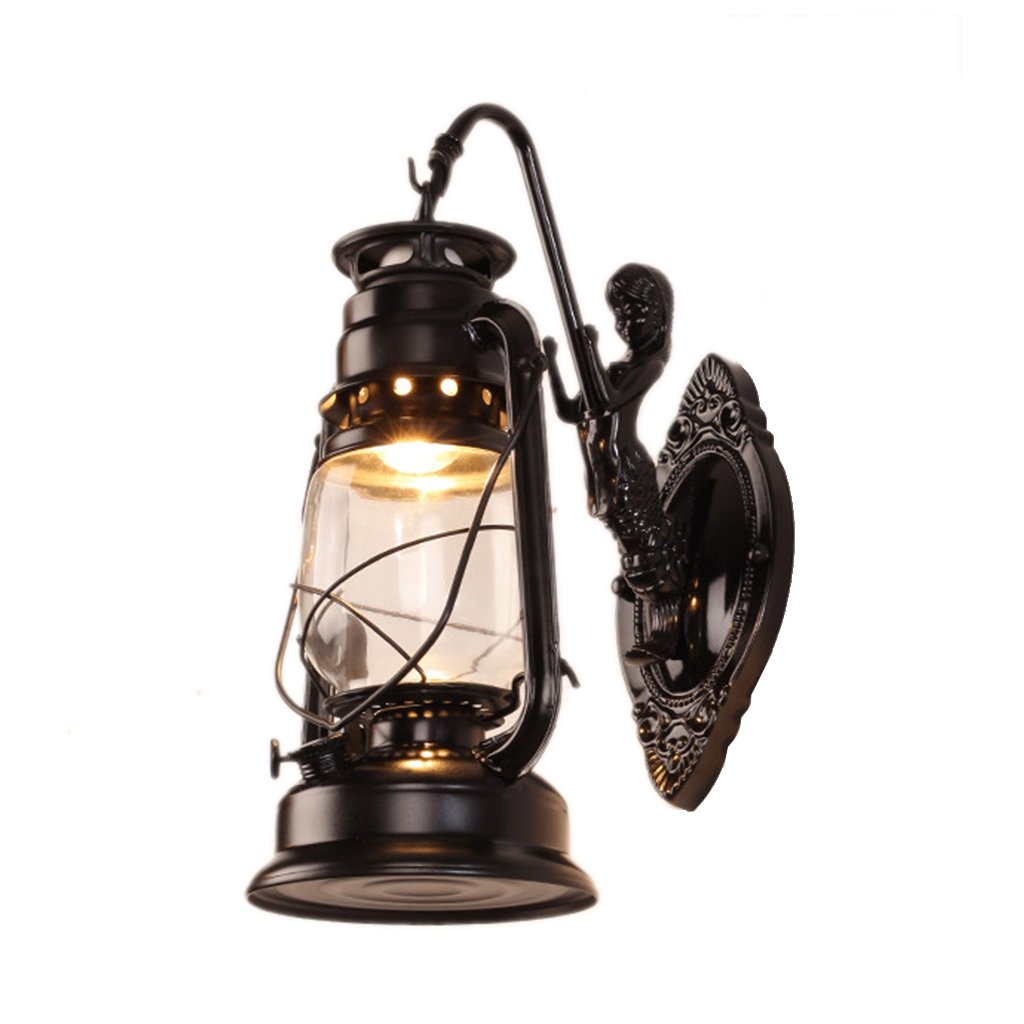 Zheng Hui Shop Spotlights Waterproof iron aisle lights retro vintage wall lamp outdoor balcony industrial lamp A+ (Color : Black, Size : 18 * 40cm/7.1 * 15.7inch)