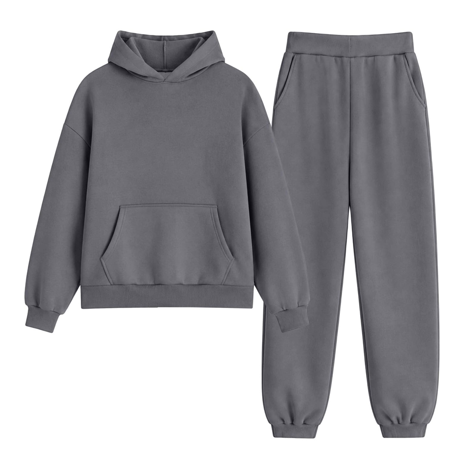 Ensemble de sport pour femme - Pantalon long - Survêtement pour femme - En | Sweat à capuche doux et confortable - Taille haute - Couleur unie - Pantalon de fitness - Streetwear