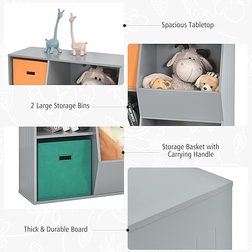 Miniatura 5 de GLOBALWAY 5 Cubbies - Estantería organizadora de juguetes para niños, armarios y estantes, color gris
